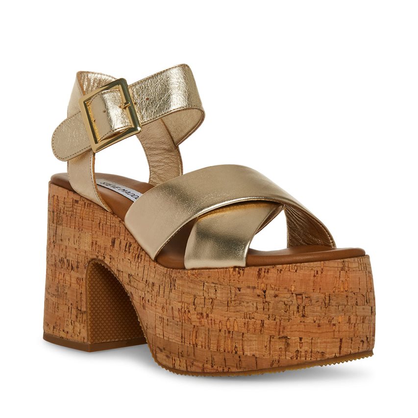 Sandalias de Plataforma Steve Madden Palmer Cuero Mujer Doradas | ES OB063S